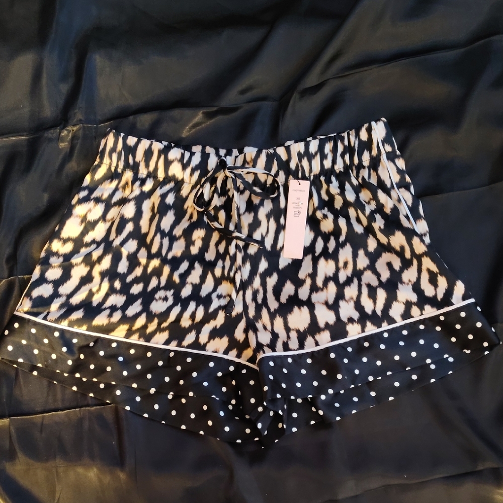 Victoria's Secret Black and Cream Leopard Print Satin Shorts